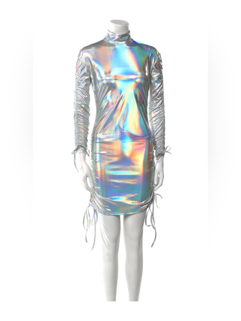 Christian Cowan Holographic Silver Long-Sleeve Bodycon Dress